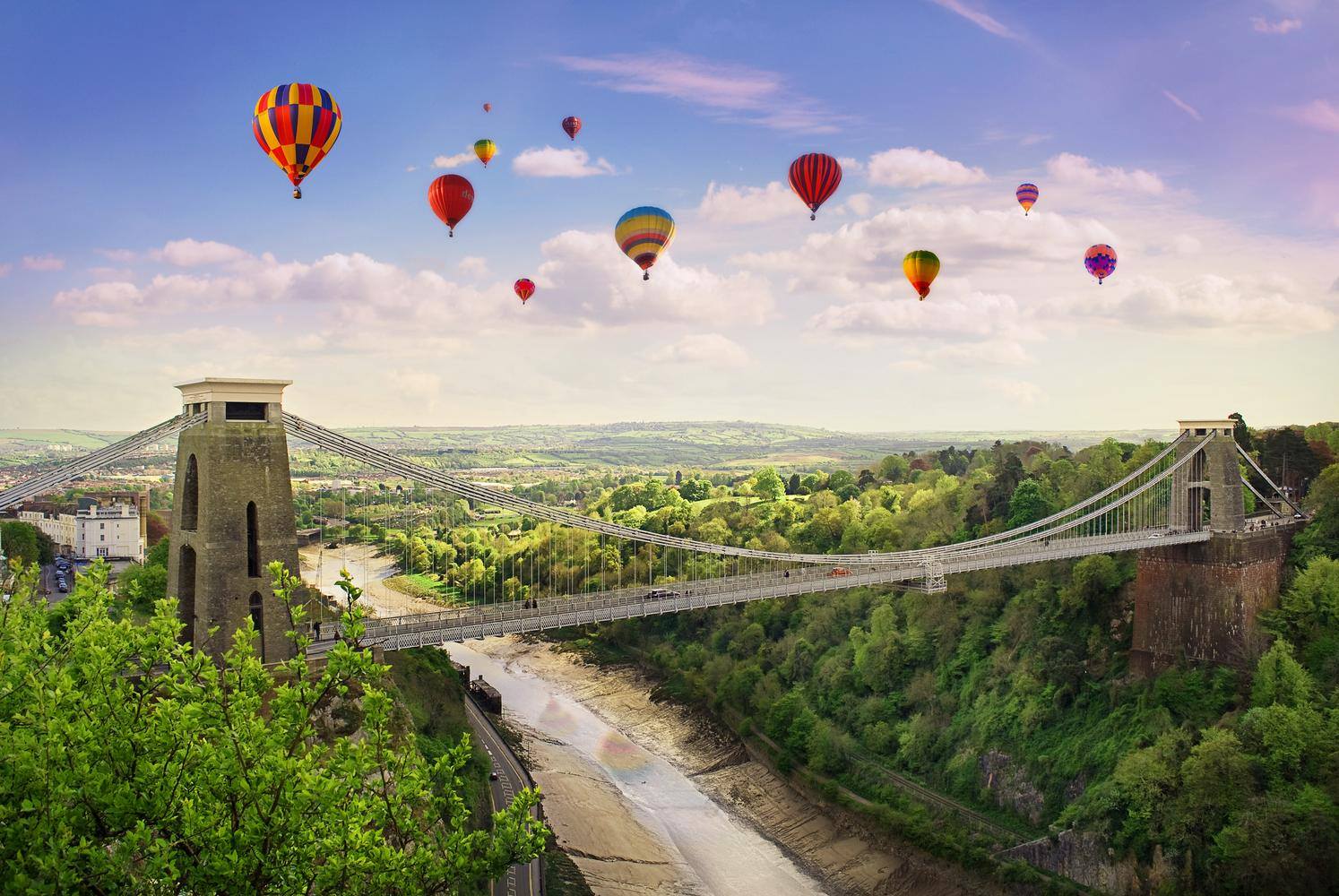 Bristol bridge with hot air balloons